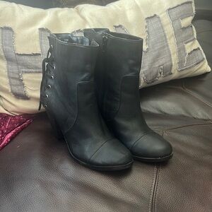 Adam Tucker Leather ankle boots w/ corset back ties